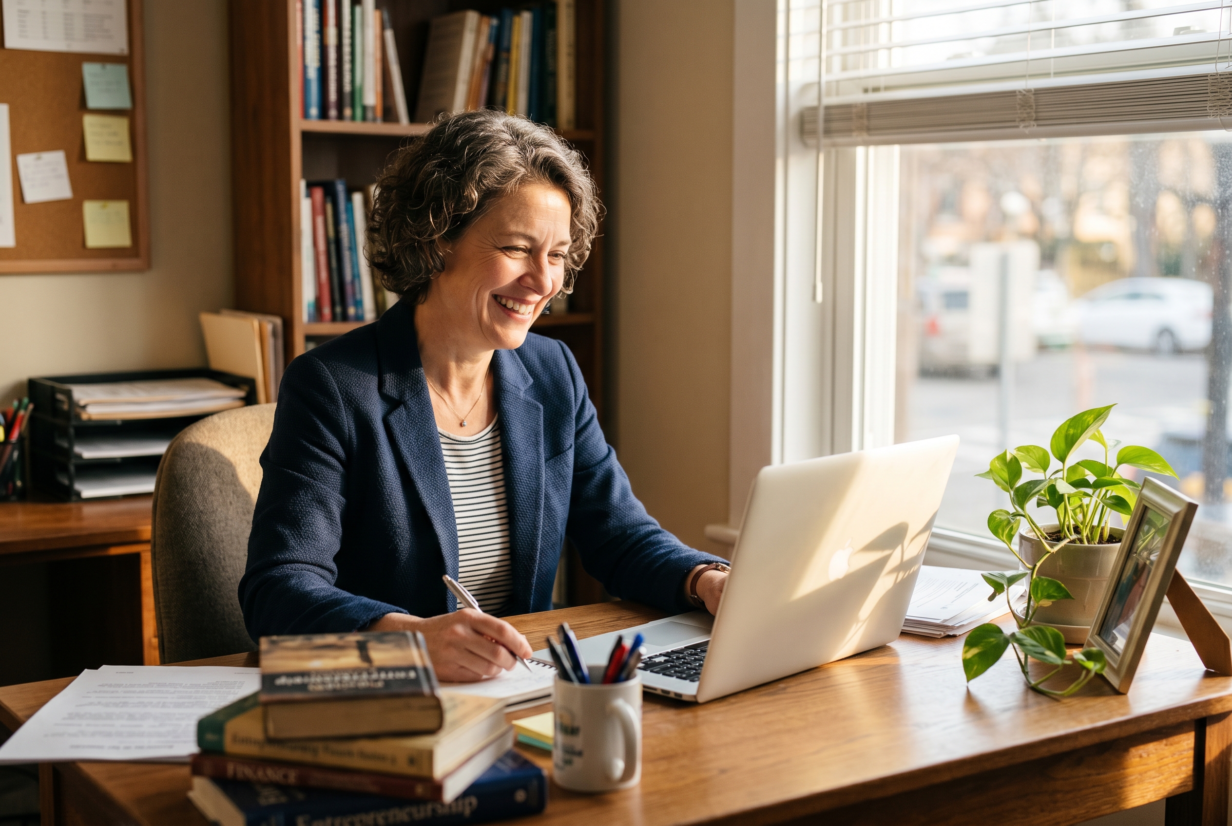 Small business owner reviewing success metrics
